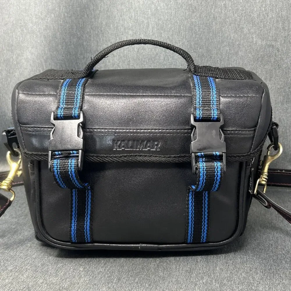 Vintage Kalimar Black Camera Bag 10x6x8 Pockets Adjustable Shoulder Strap Case